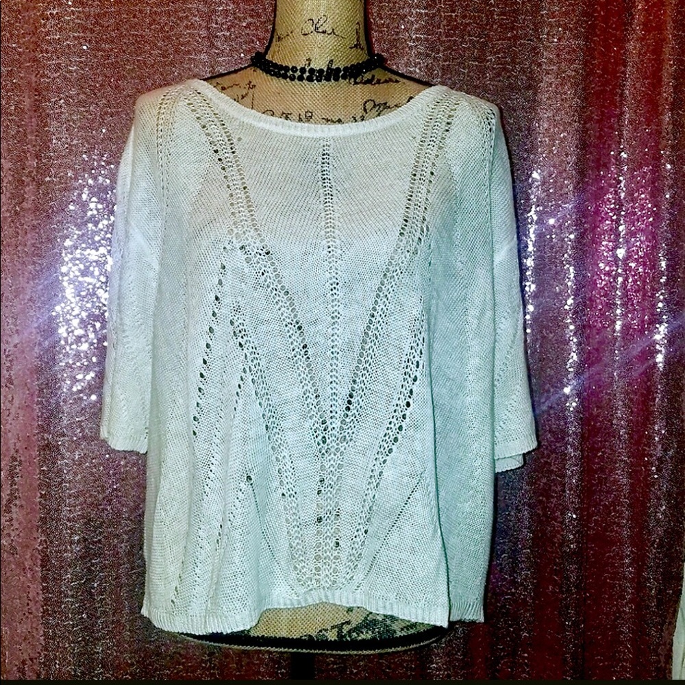 NWT Foxcroft Open Knit Pointelle Sweater Ivory Size XL